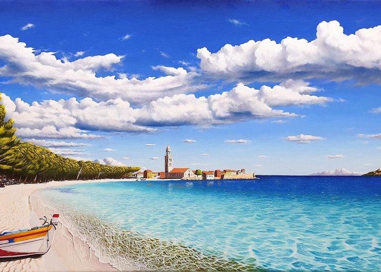 Paesaggio con mare e barca